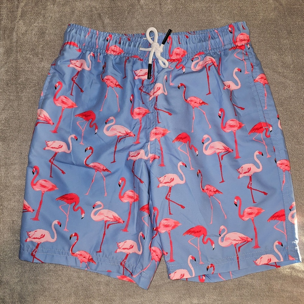 maamgic swim trunks blue pink flamingos boys sz 10/12 NWOT